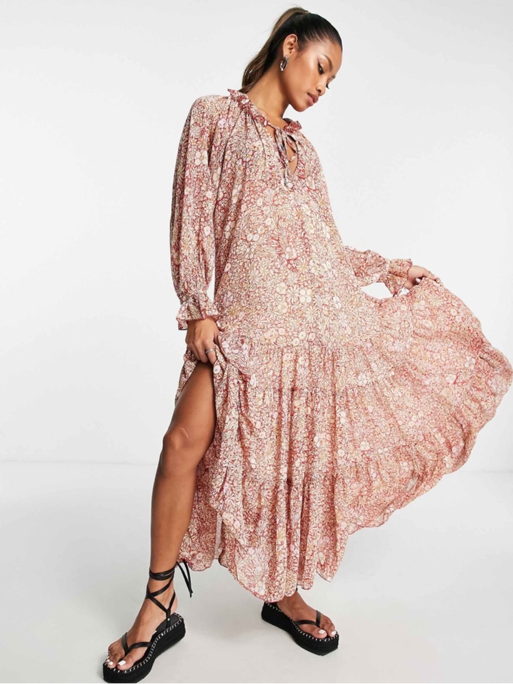 Free People Feeling Groovy Floral Maxi Dress in Red Size S